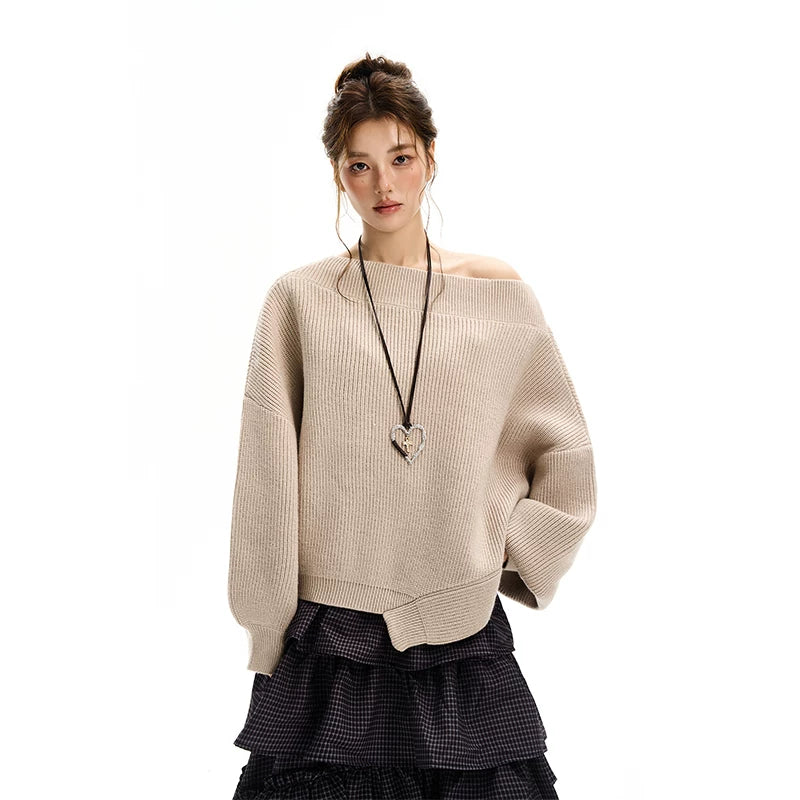 Avslappnad stickad tröja med off-shoulder 
