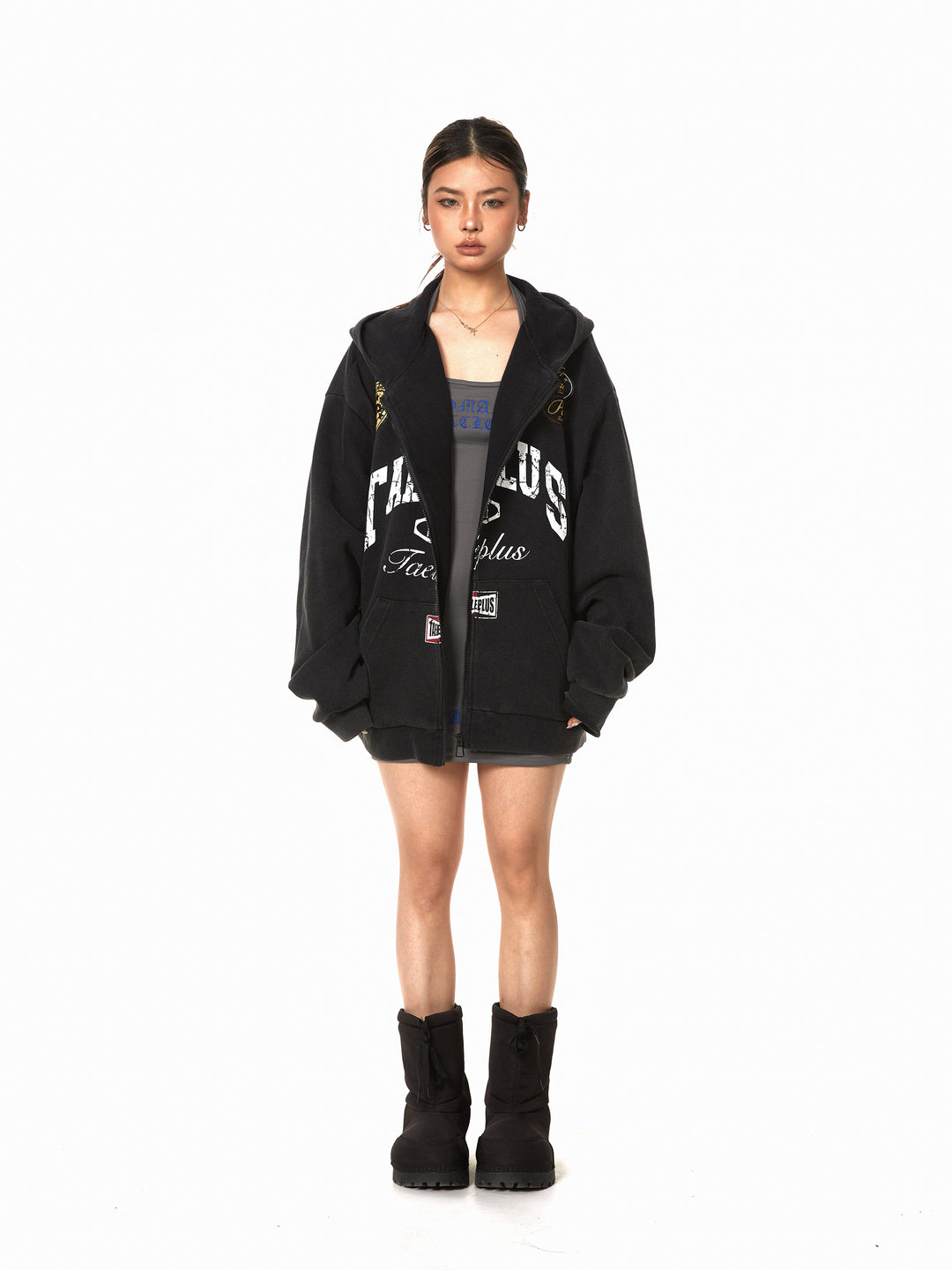 Retro Badge Print Hooded Cardigan