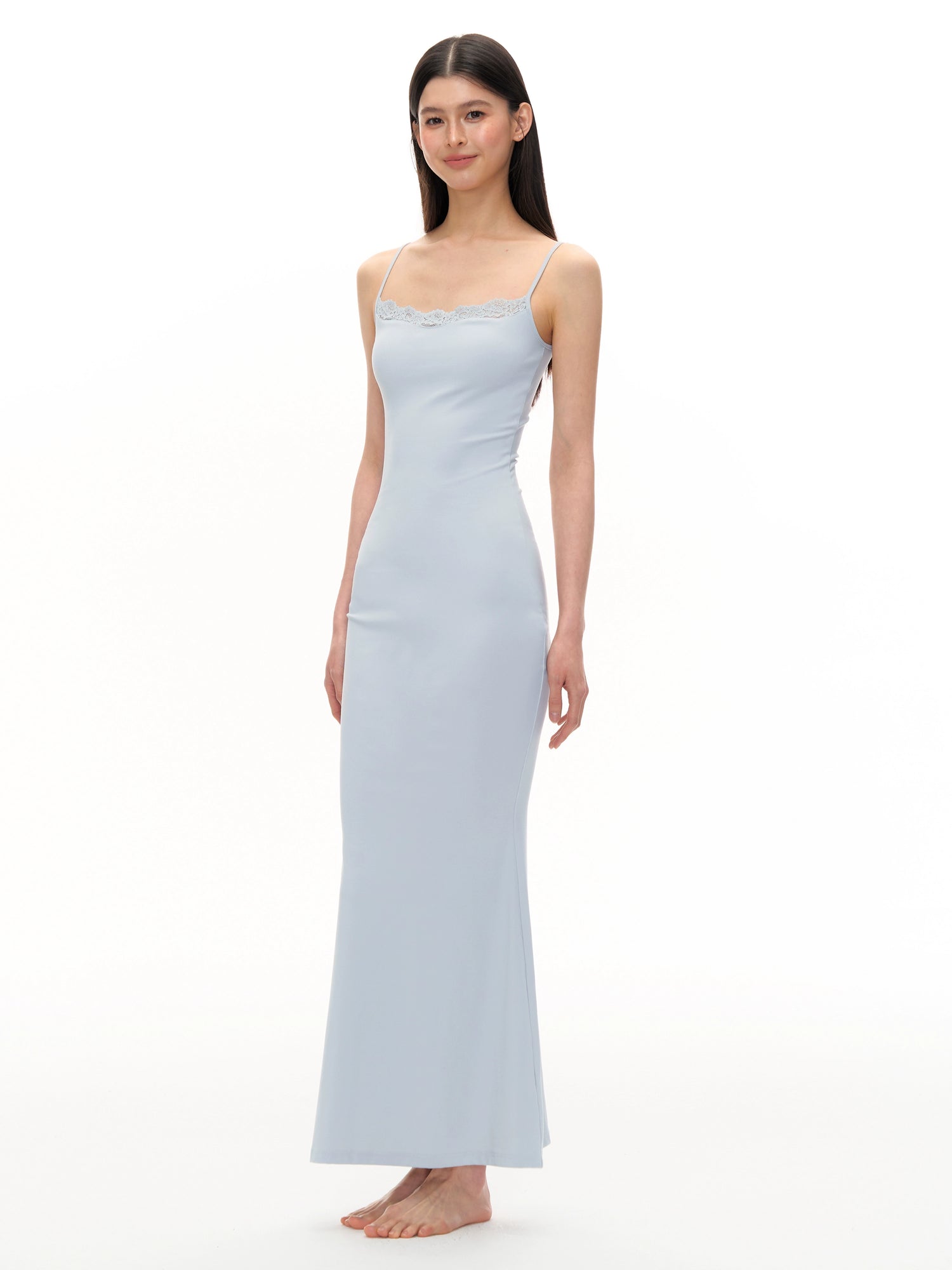 Sleeveless Maxi Slip Dress with Lace Trim