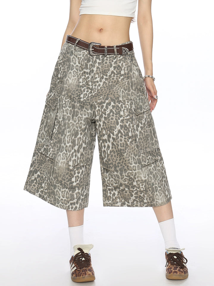 Leopard Denim Cargo Pants