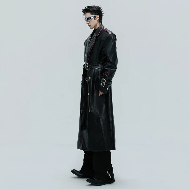 Deconstructed Crocodile-Texture Leather Coat
