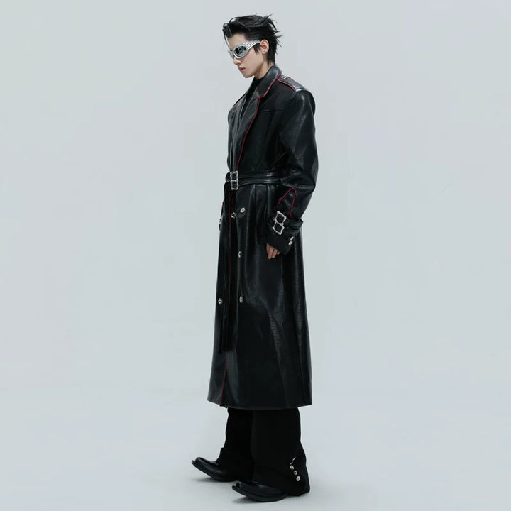 Deconstructed Crocodile-Texture Leather Coat