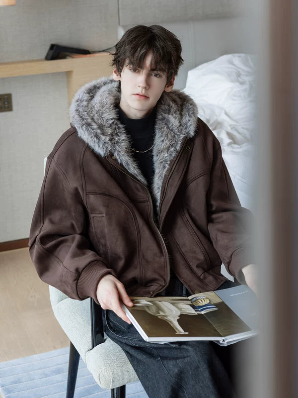 Manteau épais à capuche d'hiver avec garniture en fourrure 