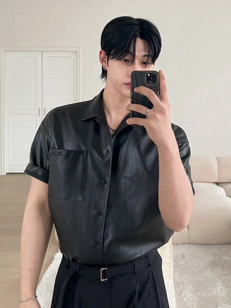Casual Short-Sleeved Leather Shirt