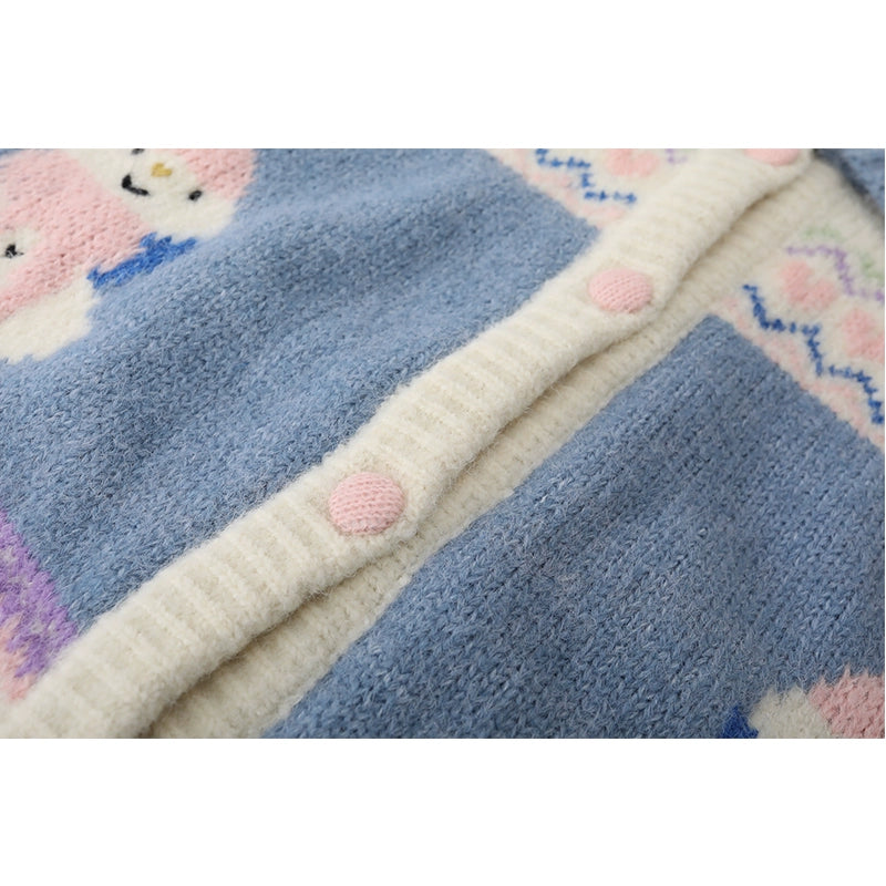 Jacquard Snowman Lapel Knit Sweater