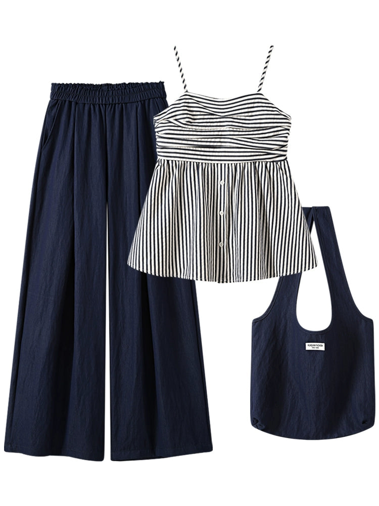 Striped Camisole Wide Leg Pants Set