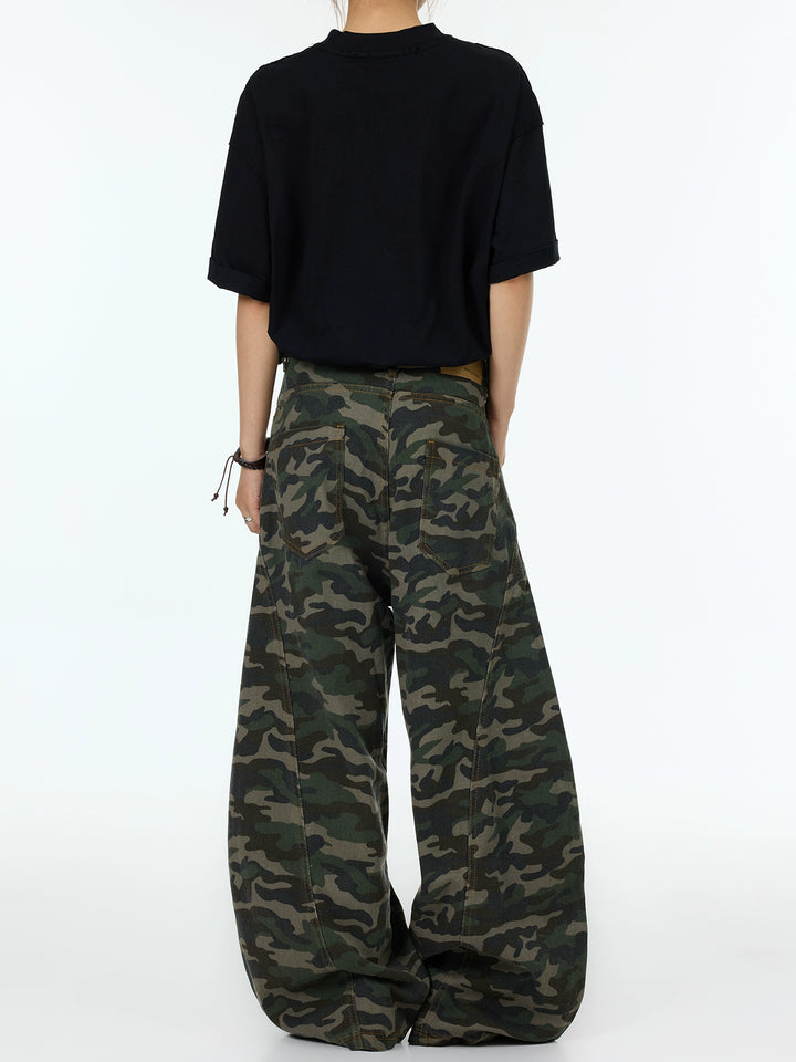 Pantalones cargo de camuflaje de pierna ancha 