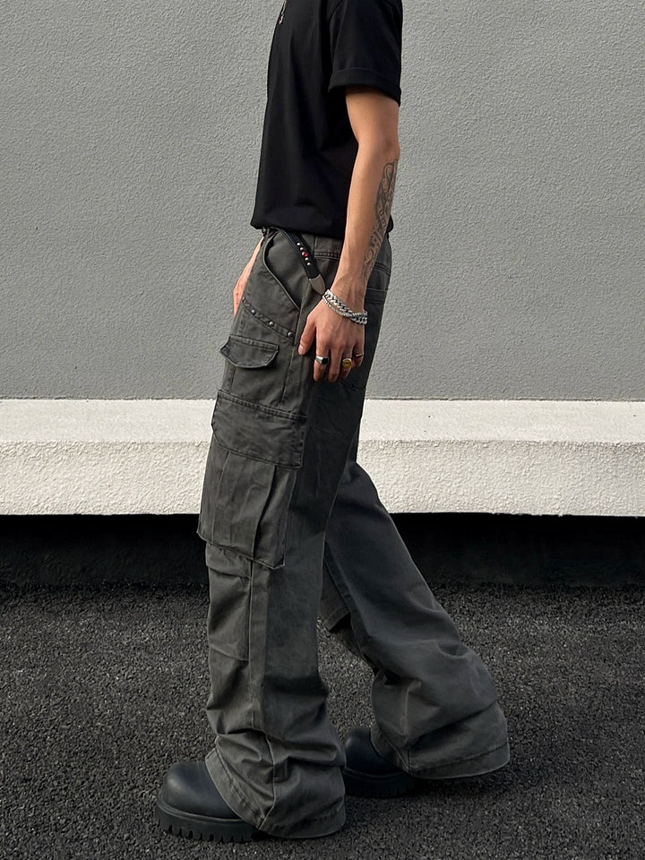 Retro Multi-Pocket Flared Cargo Bukser 