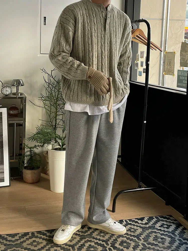 Henry Collar Twisted Knit Sweater