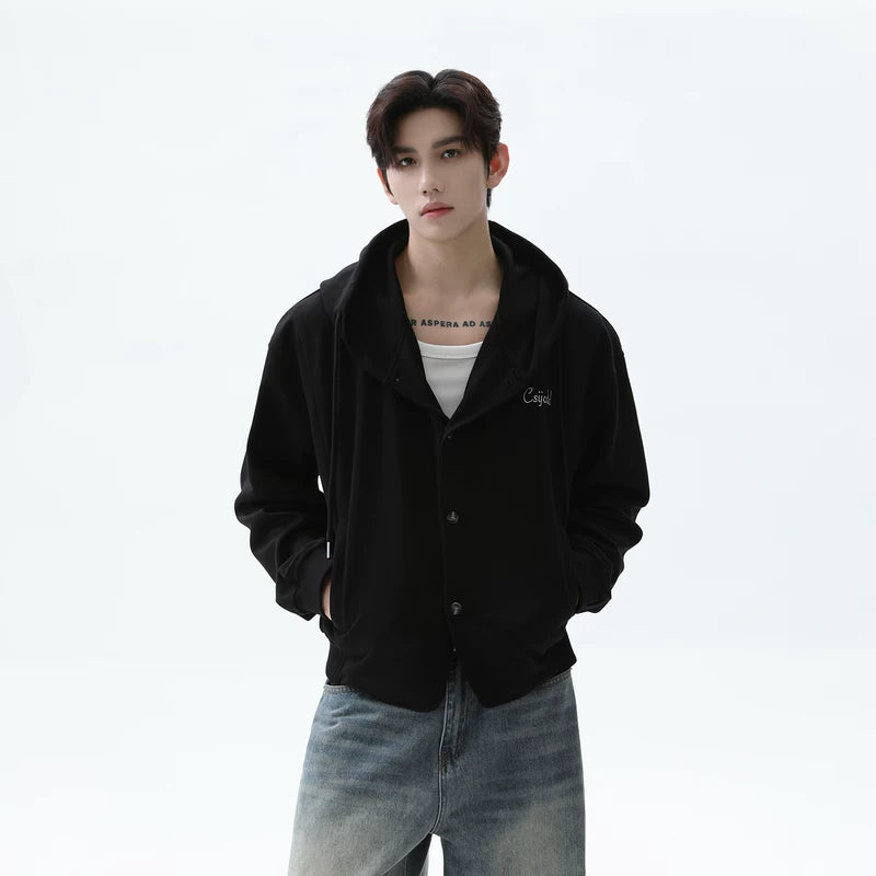 Relaxed Fit Drawstring Hooded Cardigan