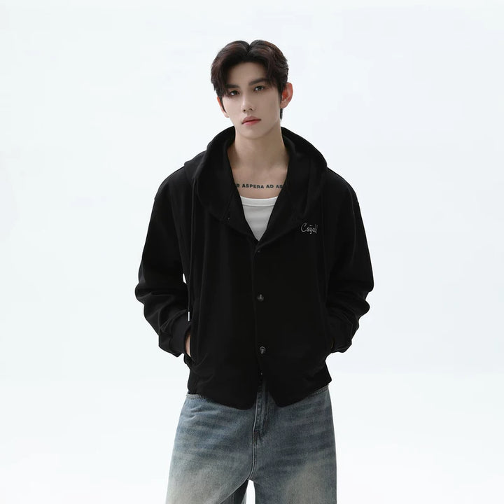 Relaxed Fit Drawstring Hooded Cardigan