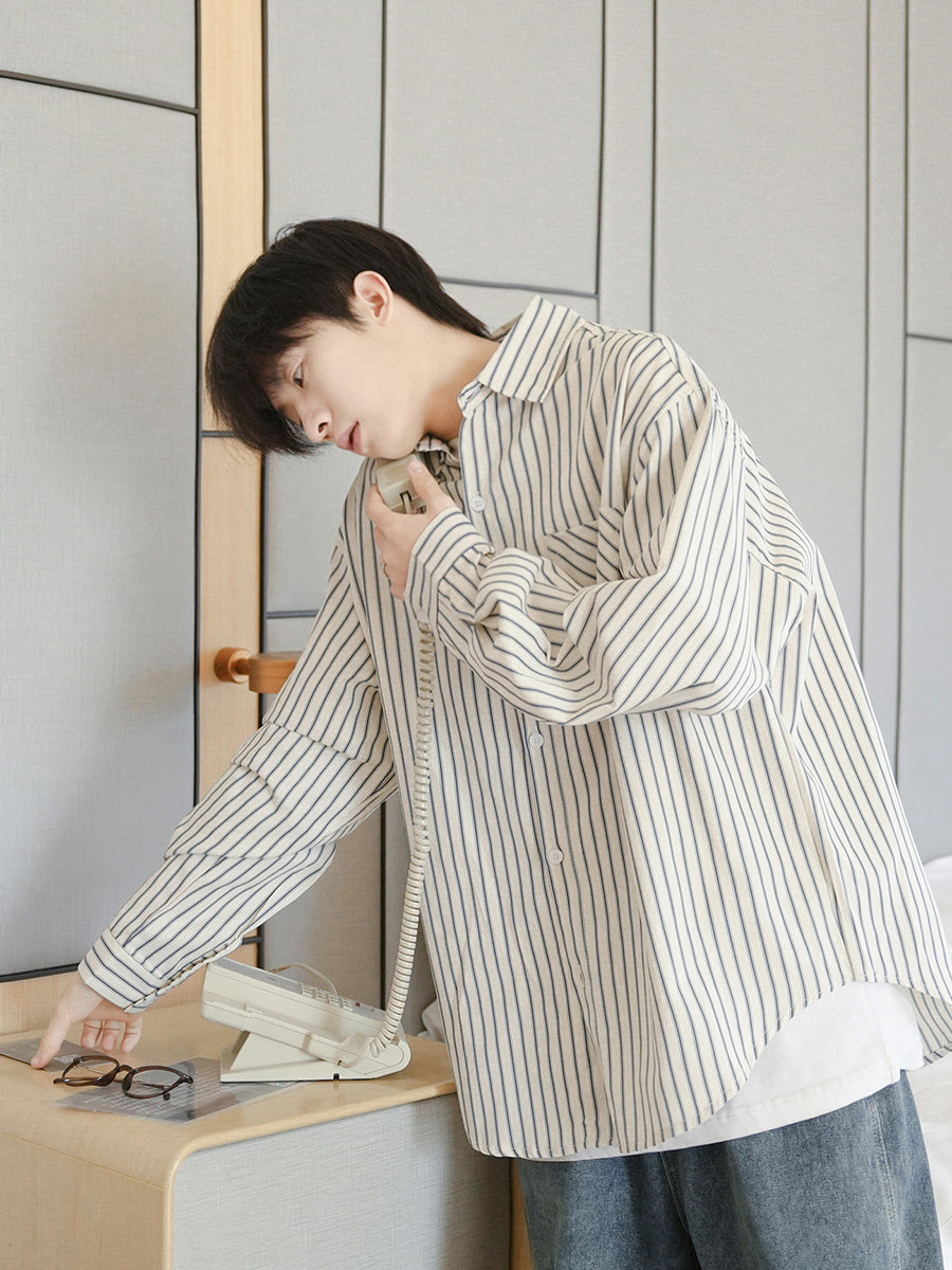 Striped Long-Sleeve Casual Shirt