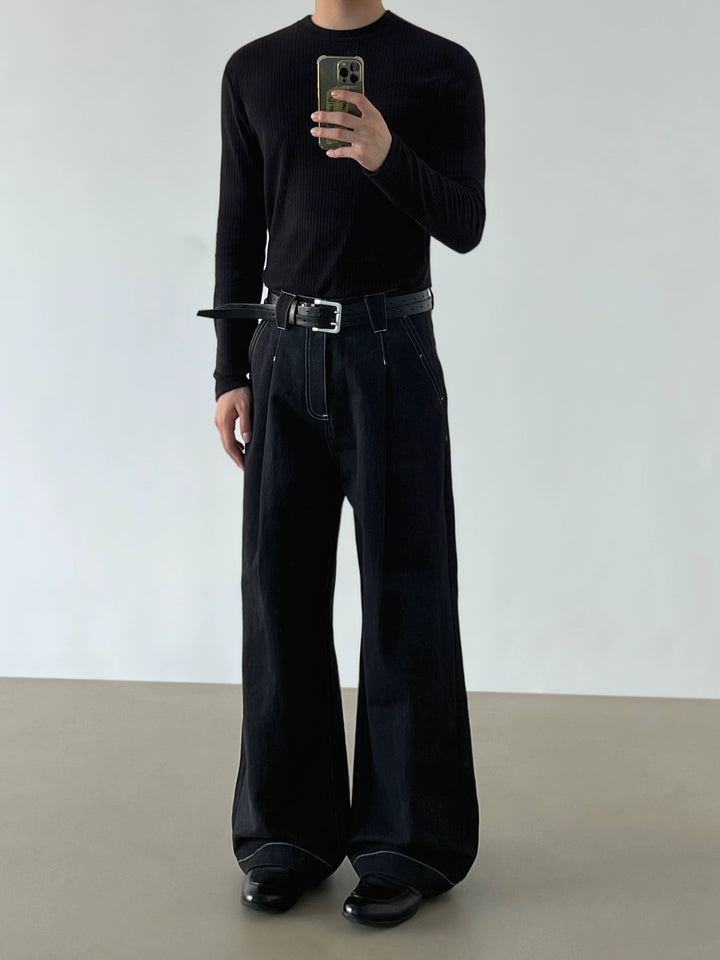 Pantalons amples en drapé A-Line avec couture exposée 