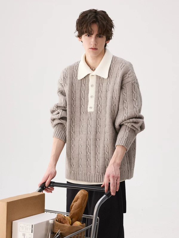 Suéter de cuello de forro polar de punto trenzado 