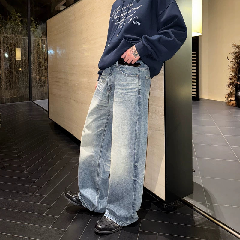 Handgemaakte Verweerde Rechte Jeans Broek 