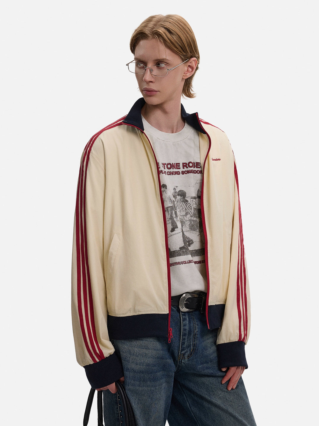 Veste de sport rétro à col montant trois barres 