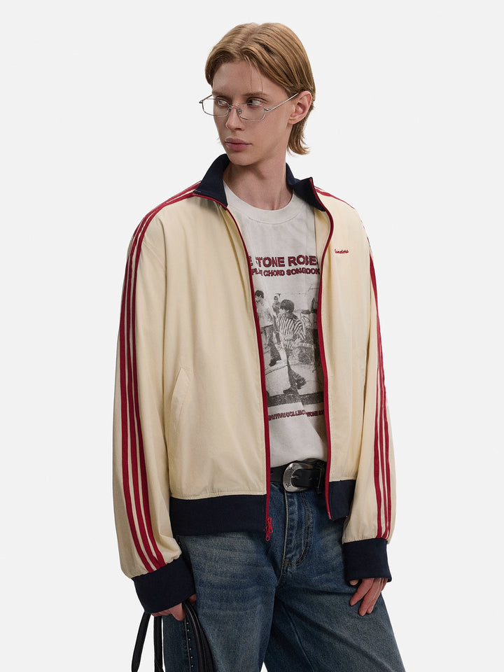 Veste de sport rétro à col montant trois barres 