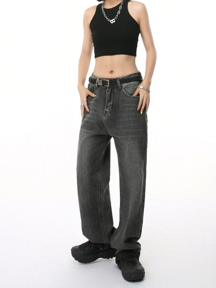 Retro Washed Loose Straight Jeans