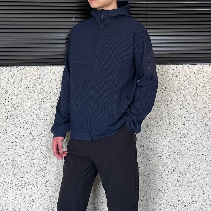 سويت شيرت بسحاب مع غطاء رأس من فليس الوافل 