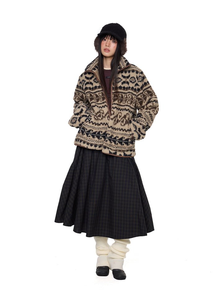 Jacquard Fleece Stand Collar Jacket