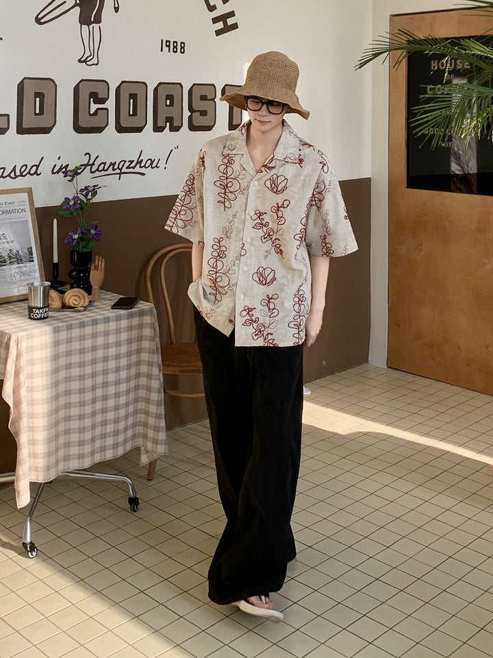 Embroidered Loose Fit Short Sleeve Shirt