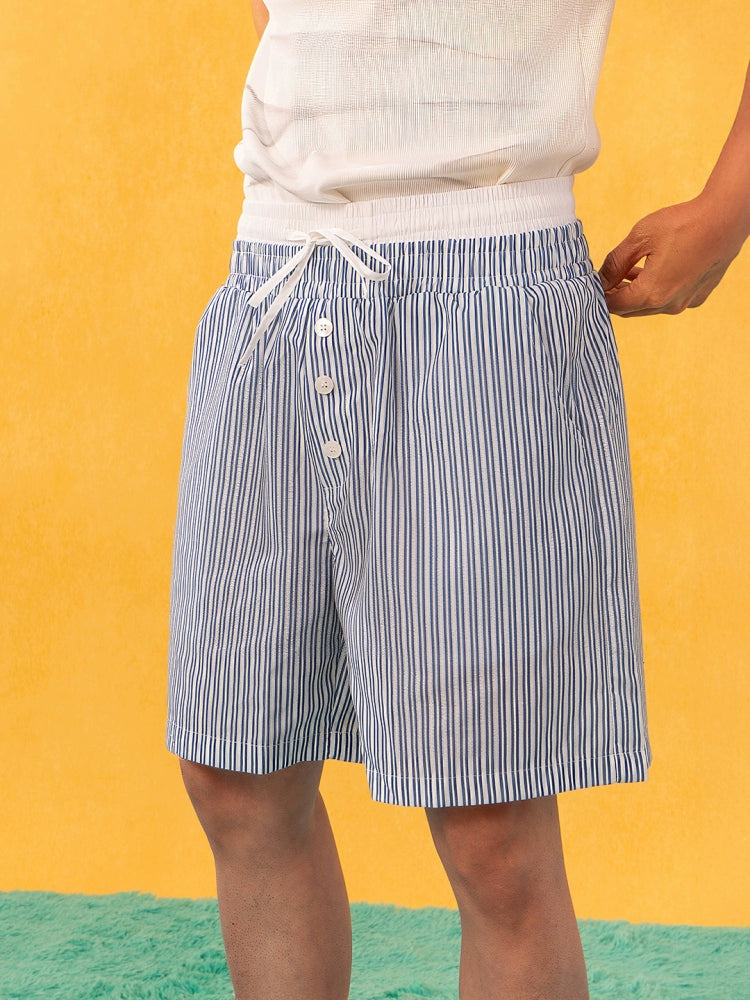 Striped Button Elastic Waist Casual Pants