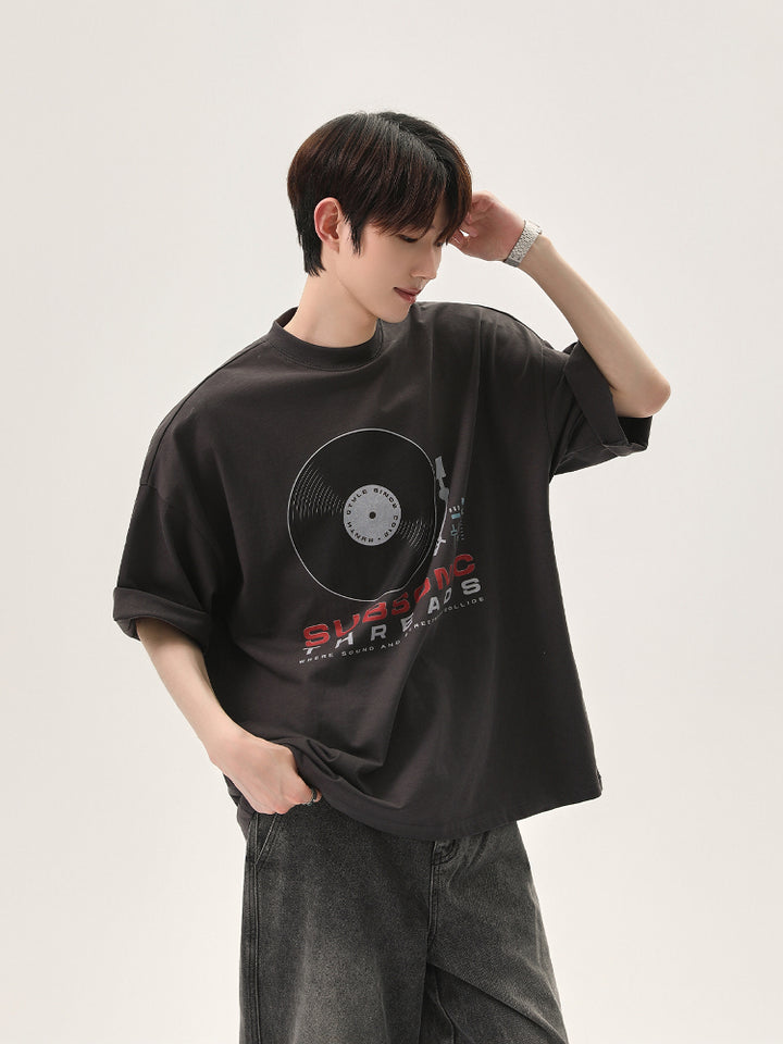 Music Record Print T-shirt