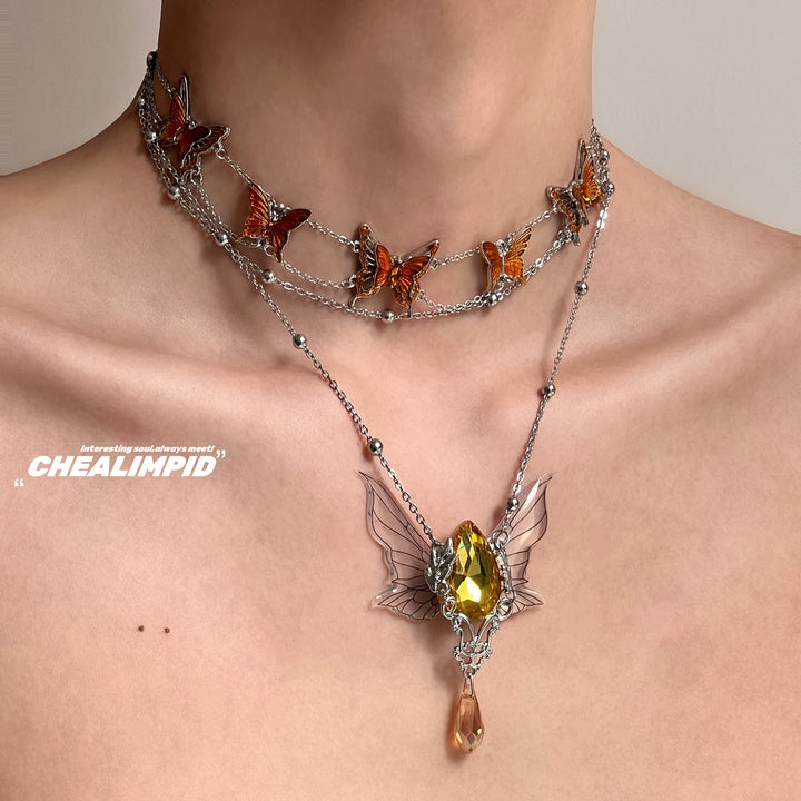 Butterfly Cicada Wings Layered Pendant Necklace