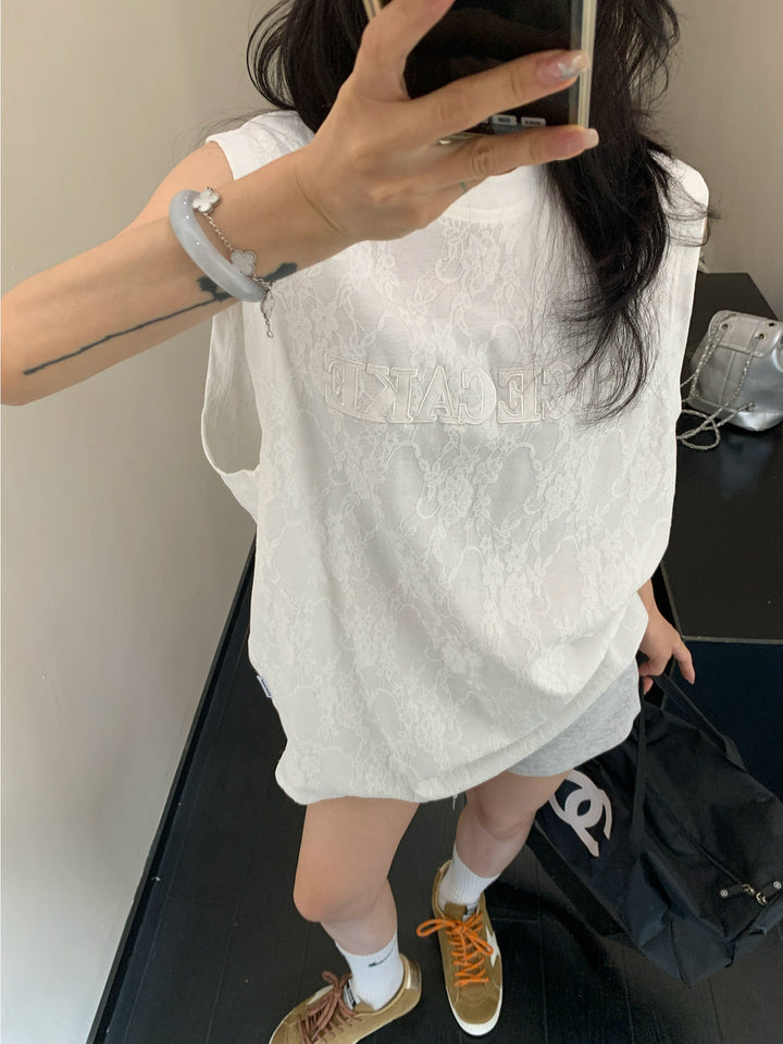 Lace Patchwork Loose Sleeveless Tank Top