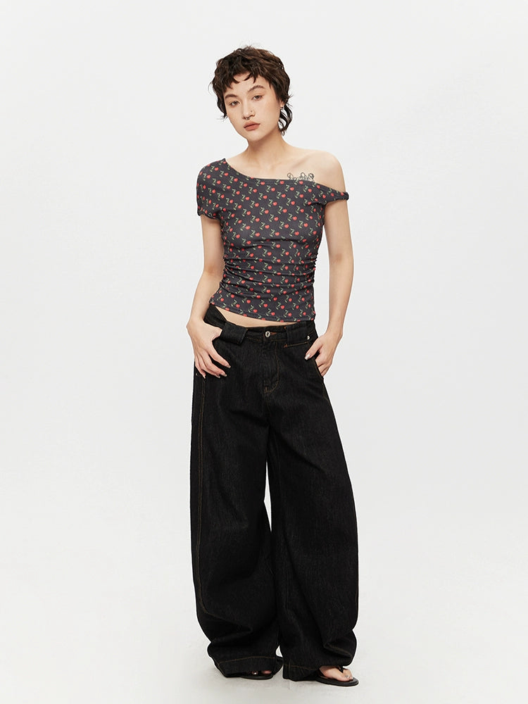 Off-Shoulder Printed Slim Fit Top