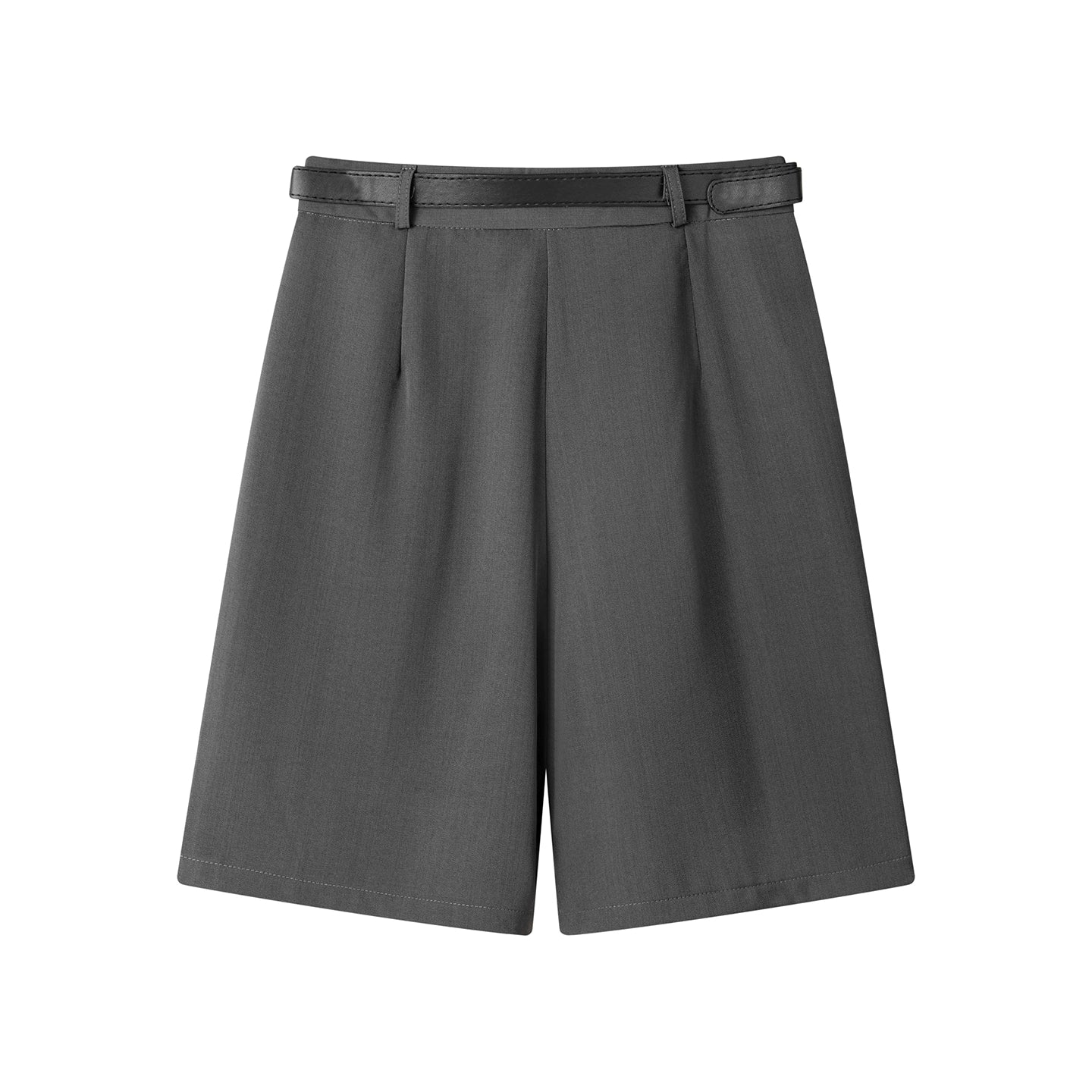 Calças curtas casuais plissadas de perna larga com cinto 