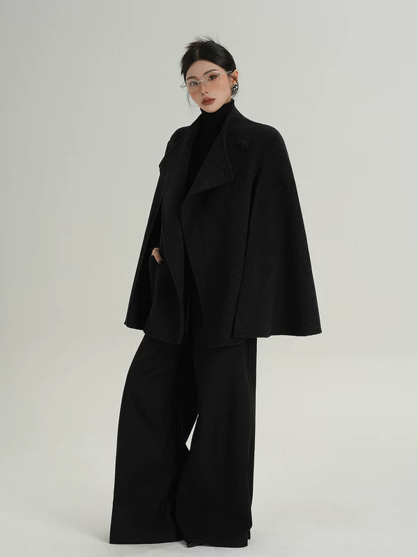 A-Line Wool Cape Coat for Women