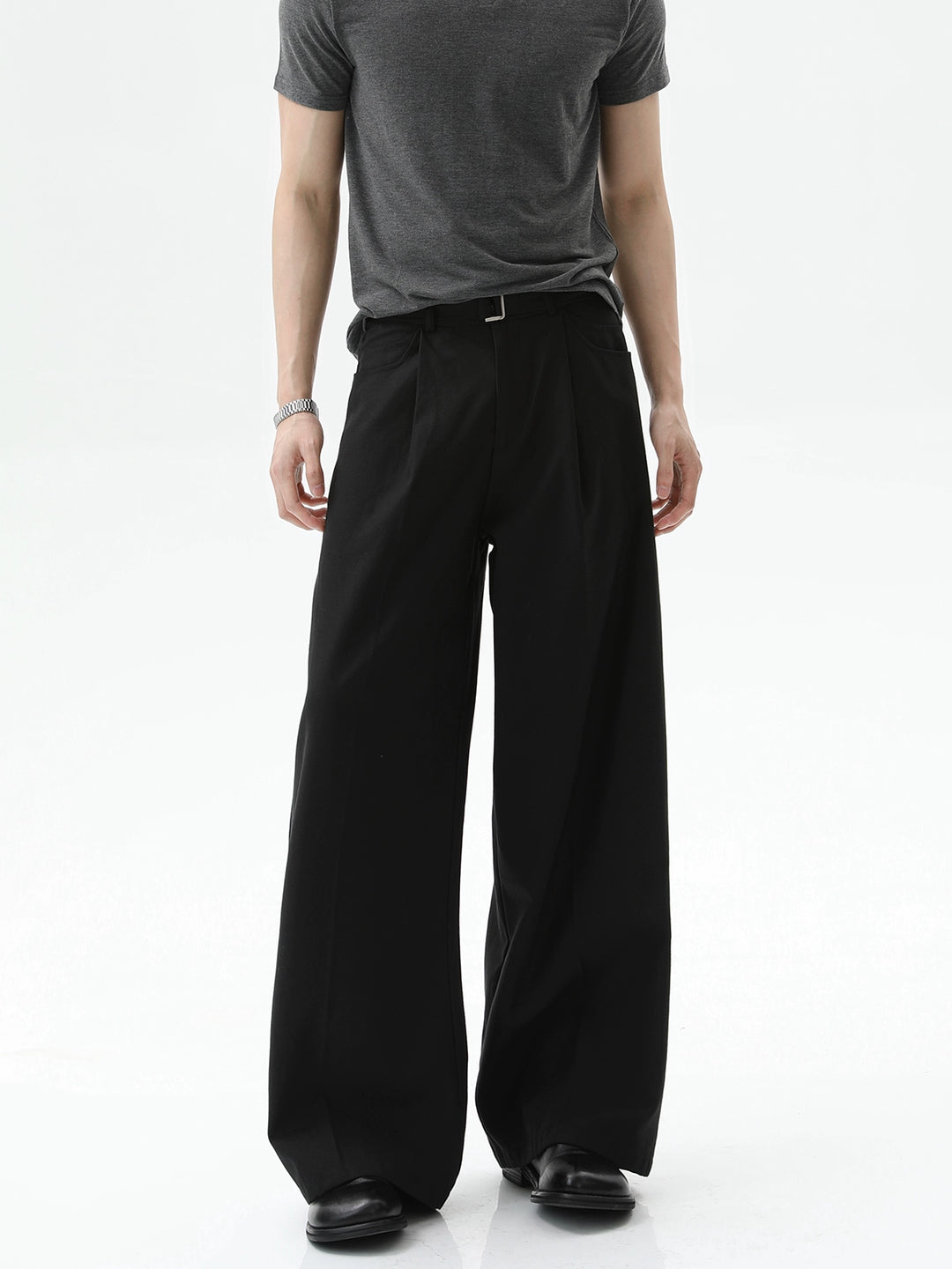 Detachable Belt Wide-Leg Casual Pants