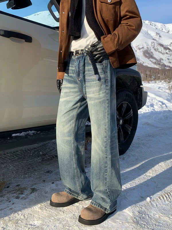 Retro Distressed Straight Leg Jeans