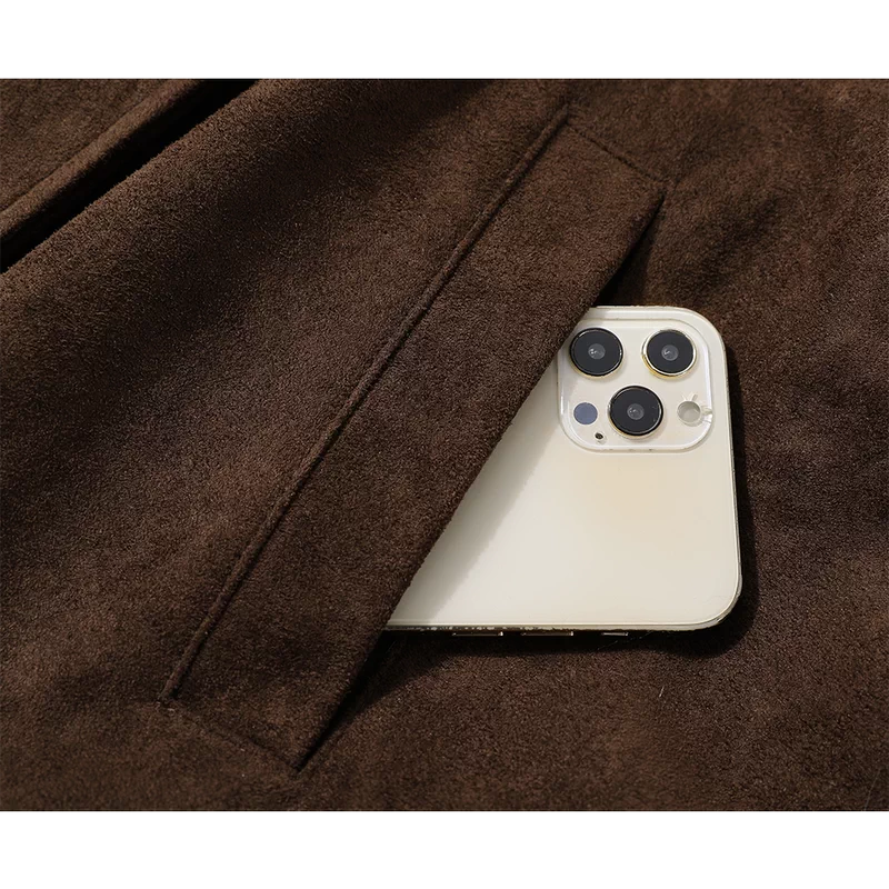 Chaqueta de ante forrada de forro polar con ribete de piel de leopardo 