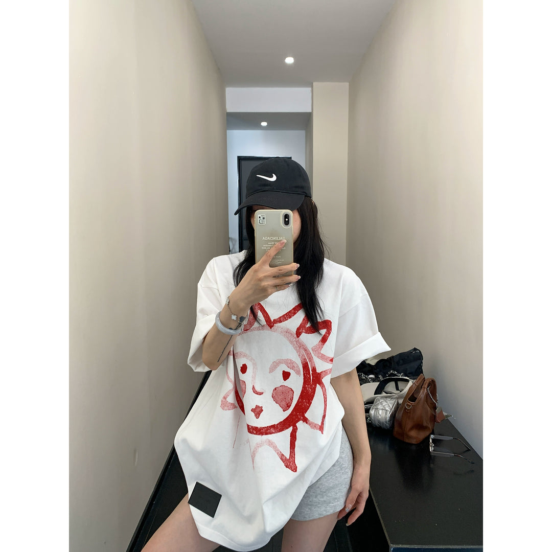 Hand-Painted Sun Graphic T-Shirt