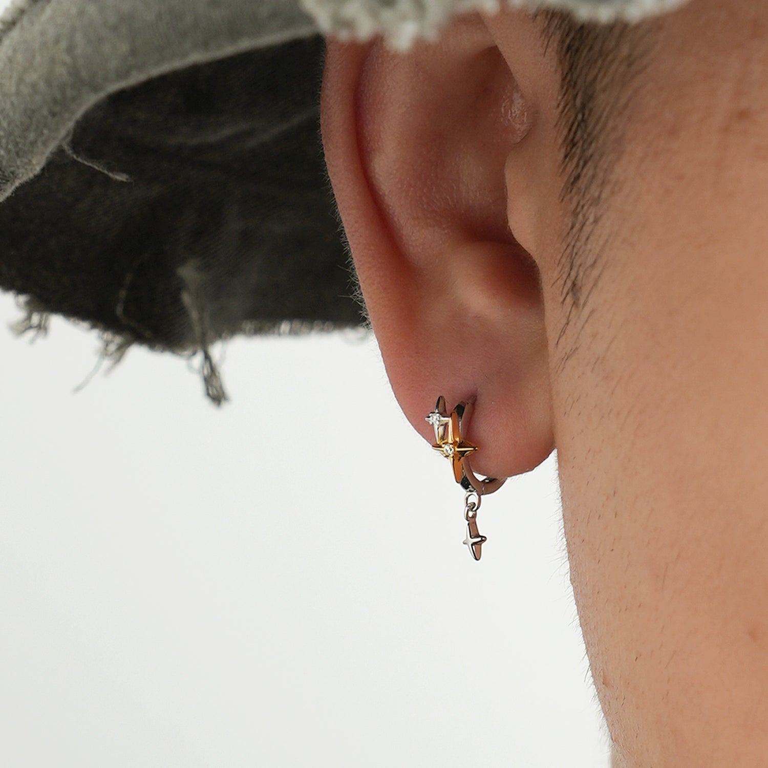 Sterling Silver Star Design Hoop Earrings