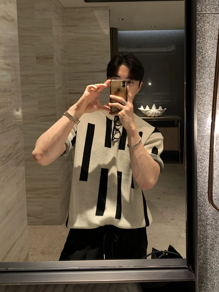 بلوزة علوية من الصوف القصير الأكمام بتصميم ريترو 