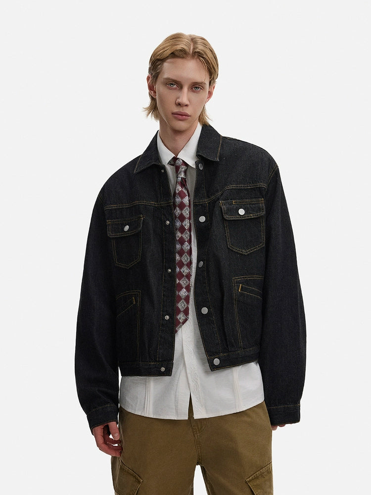 Veste en denim classique avec plusieurs poches 
