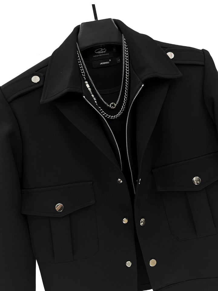 Double Collar Buttoned Short Jacket