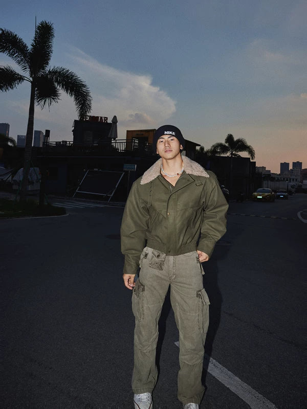 Veste courte en cuir PU avec col en fourrure 