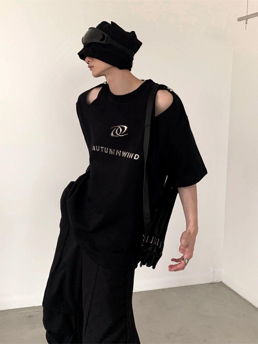 سويت شيرت قصير الأكمام مجوف مفكك 