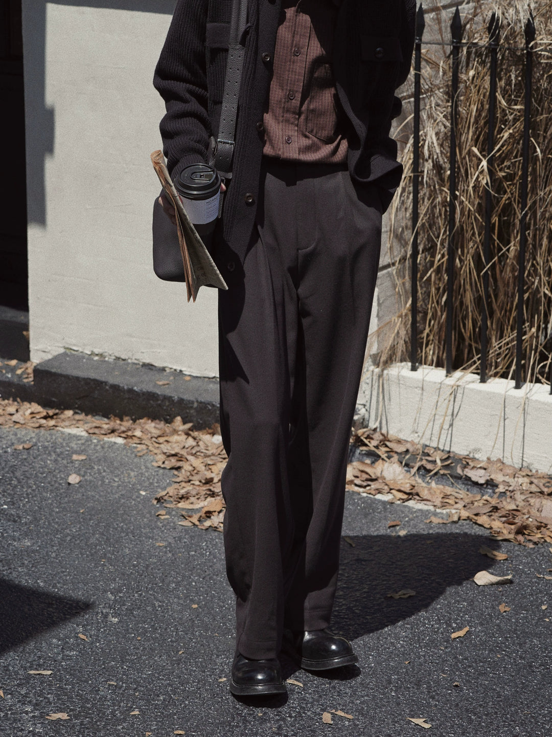 Relaxed Fit Straight Pleated Pants