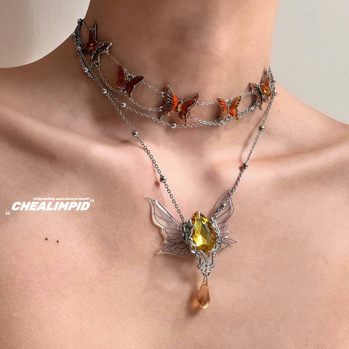 Butterfly Cicada Wings Layered Pendant Necklace