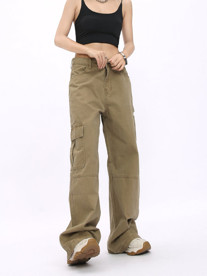 Multi-pocket Mid-waist Loose Work Pants