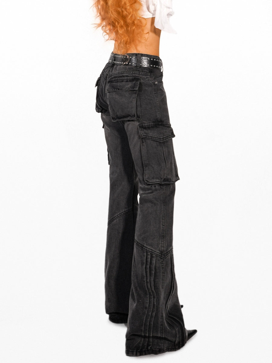 Low Waist Flared Cargo Pocket Pants