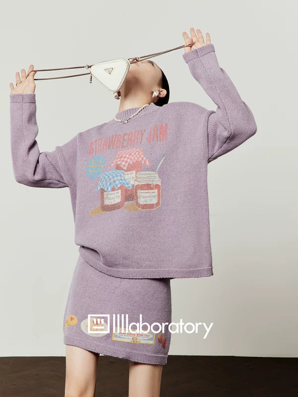 Conjunto de suéter y falda de punto de mermelada de fresa 