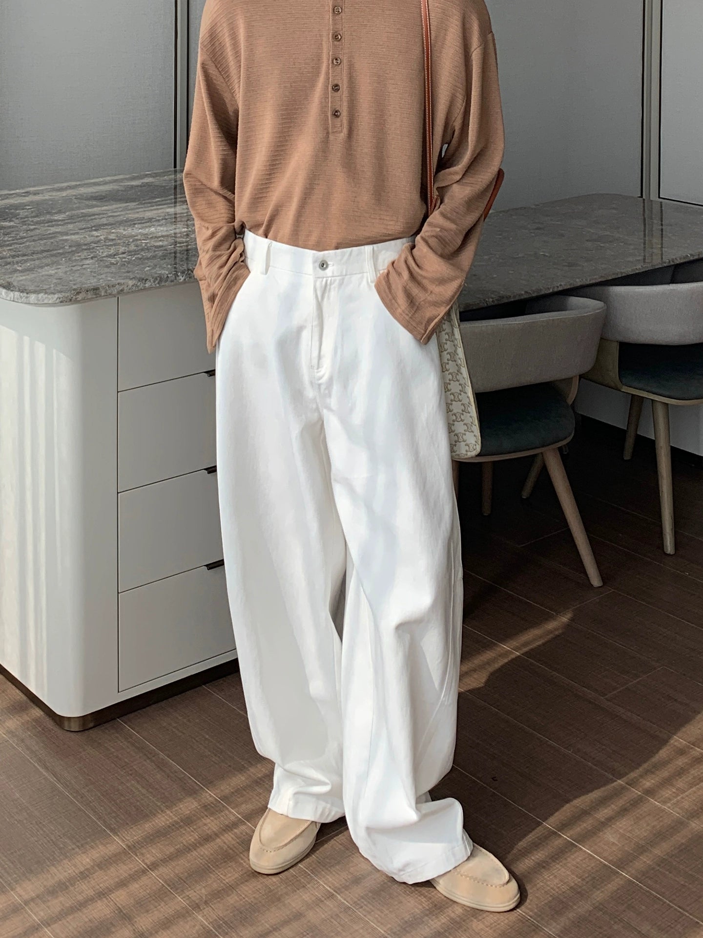 بنطلون جينز واسع الساق من القطن النقي 