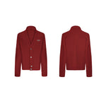 Pleated Knit V-Neck Cardigan