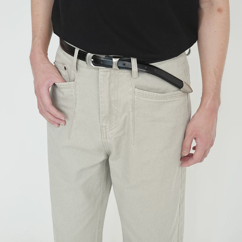 بنطلونات قطنية مستقيمة واسعة الساق 